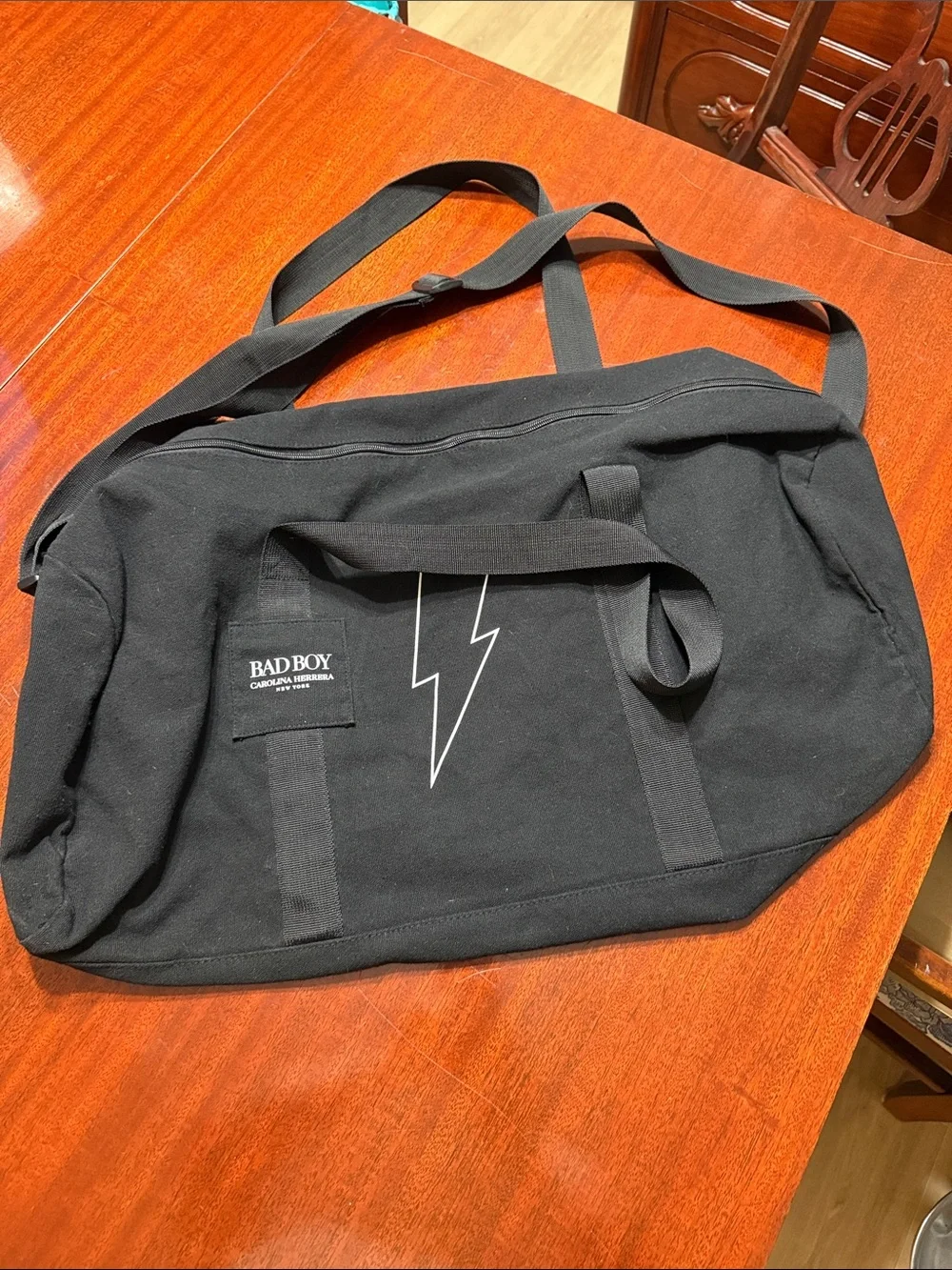 Carolina Herrera Bad Boy Lightning Bolt Canvas Duffle Gym Weekender Bag